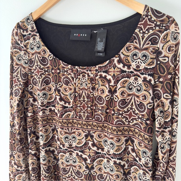 Axcess Brown Paisley Long Sheer Sleeve Top - Picture 3 of 10